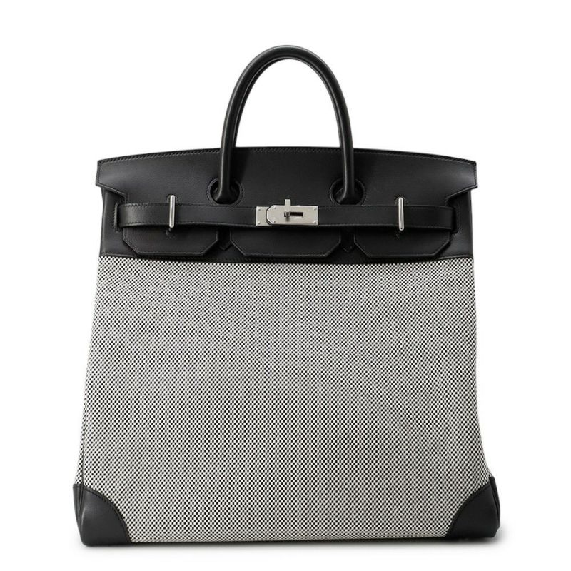 エルメス ハンドバッグ オータクロア40 ブラック/エクリュ/シルバー金具 トワルGM/エバーカラー U刻印 黒