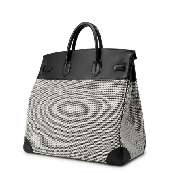 エルメス ハンドバッグ オータクロア40 ブラック/エクリュ/シルバー金具 トワルGM/エバーカラー U刻印 黒