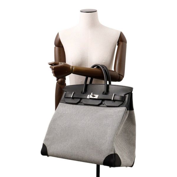 エルメス ハンドバッグ オータクロア40 ブラック/エクリュ/シルバー金具 トワルGM/エバーカラー U刻印 黒