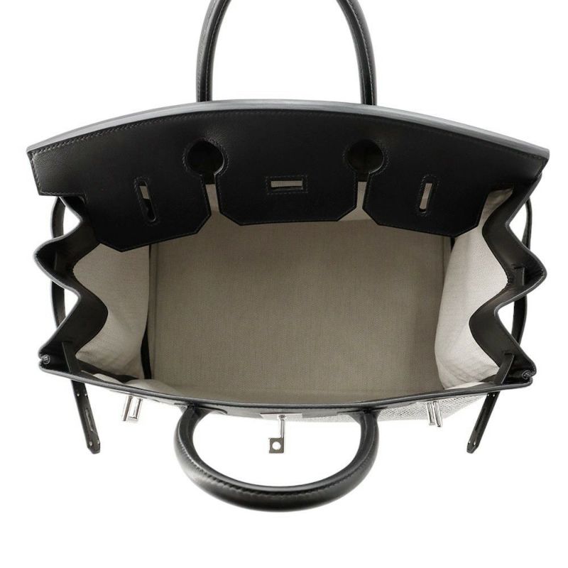 エルメス ハンドバッグ オータクロア40 ブラック/エクリュ/シルバー金具 トワルGM/エバーカラー U刻印 黒