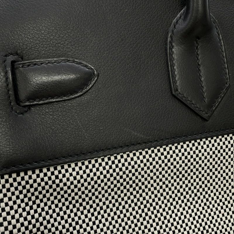 エルメス ハンドバッグ オータクロア40 ブラック/エクリュ/シルバー金具 トワルGM/エバーカラー U刻印 黒