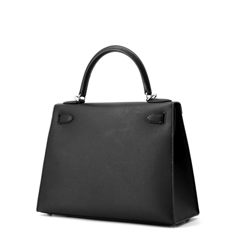エルメス ハンドバッグ ケリー28 外縫い ブラック/シルバー金具 エプソン U刻印 2wayショルダー 黒