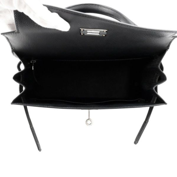 エルメス ハンドバッグ ケリー28 外縫い ブラック/シルバー金具 エプソン U刻印 2wayショルダー 黒