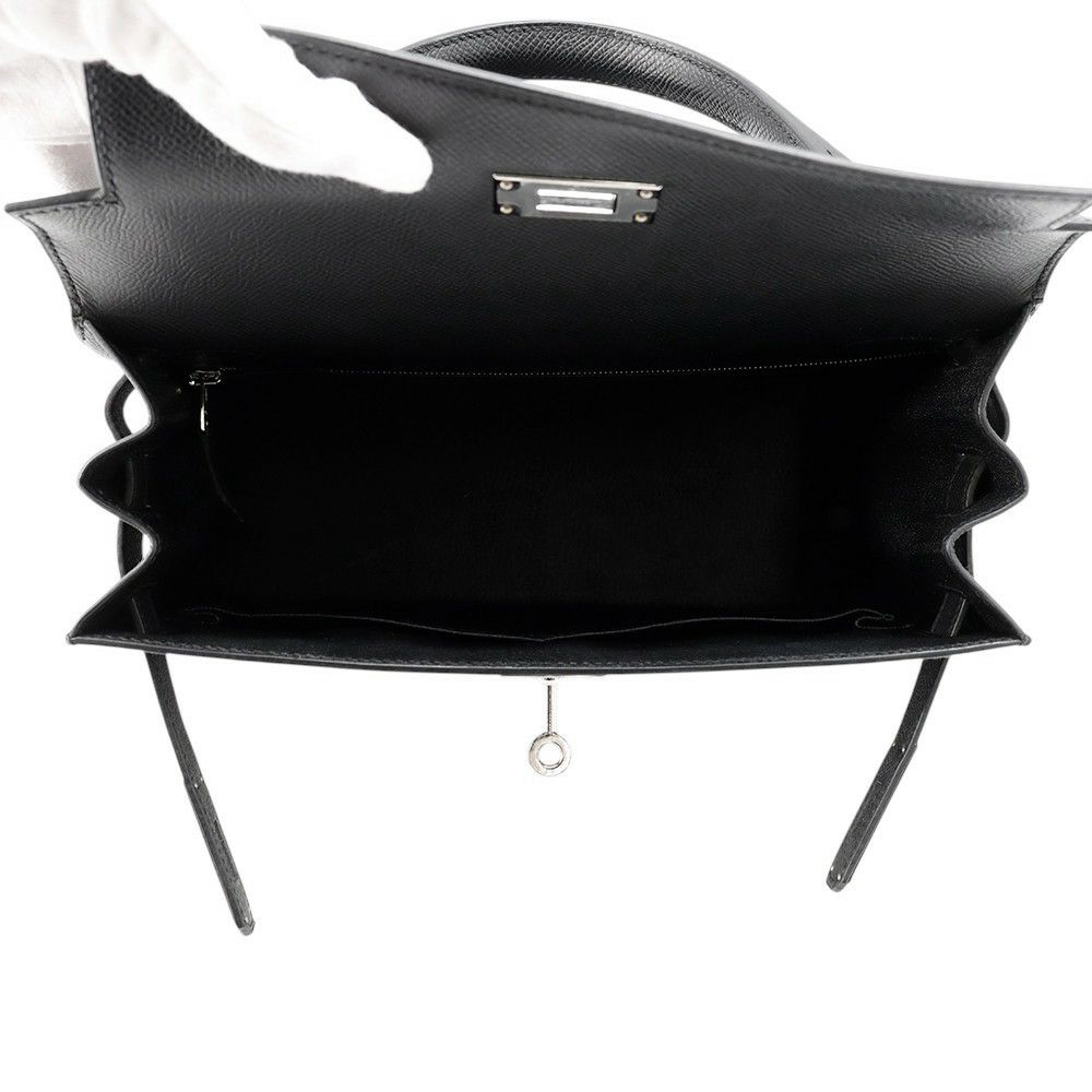エルメス ハンドバッグ ケリー28 外縫い ブラック/シルバー金具 エプソン U刻印 2wayショルダー 黒