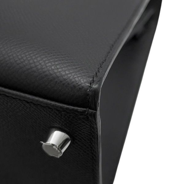 エルメス ハンドバッグ ケリー28 外縫い ブラック/シルバー金具 エプソン U刻印 2wayショルダー 黒