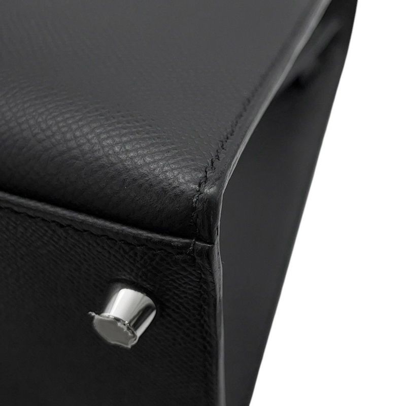 エルメス ハンドバッグ ケリー28 外縫い ブラック/シルバー金具 エプソン U刻印 2wayショルダー 黒