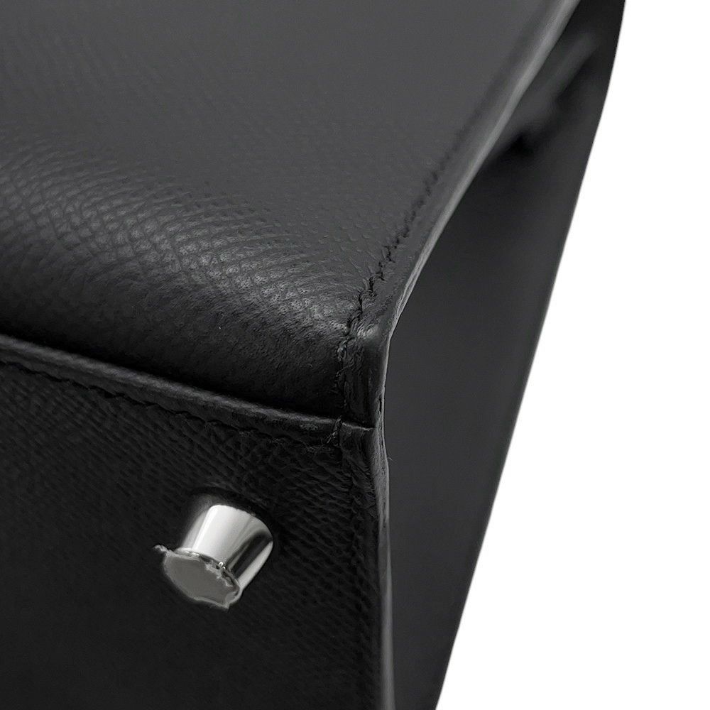 エルメス ハンドバッグ ケリー28 外縫い ブラック/シルバー金具 エプソン U刻印 2wayショルダー 黒