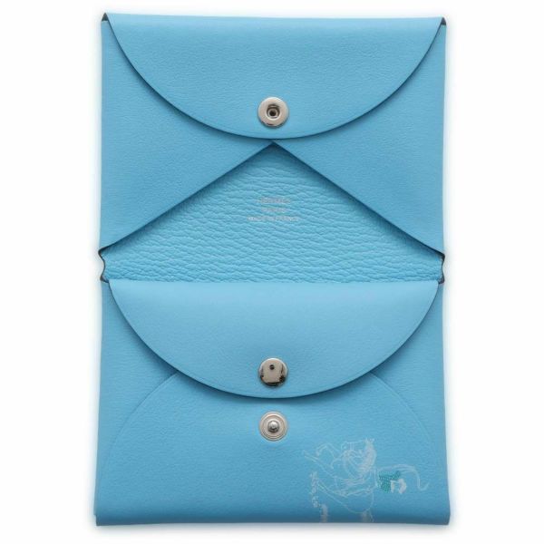 エルメス コインケース カルヴィ デュオ 野生馬 LES MUSTANGS セレステ/シルバー金具 スイフト W刻印