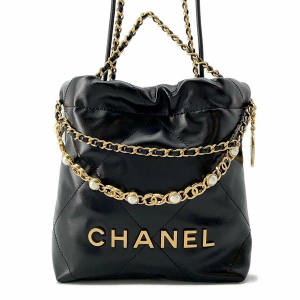 シャネル チェーンショルダーバッグ CHANEL 22 ミニ マトラッセ ココマーク ラムスキン AS3980 CHANEL 2wayショルダー 黒