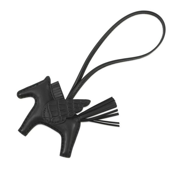 エルメス バッグチャーム ロデオPM ペガサス タッチ ブラック ラムスキン/アリゲータマット Z刻印 黒 ブラック