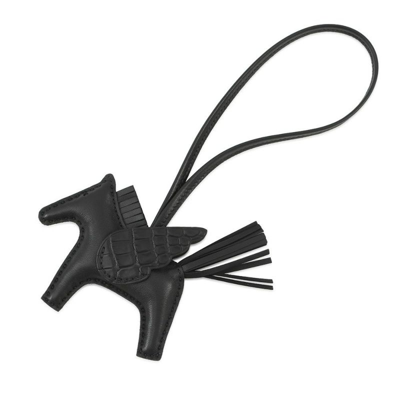 エルメス バッグチャーム ロデオPM ペガサス タッチ ブラック ラムスキン/アリゲータマット Z刻印 黒 ブラック