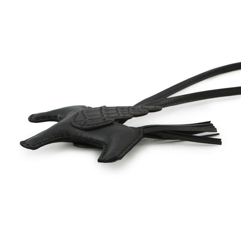 エルメス バッグチャーム ロデオPM ペガサス タッチ ブラック ラムスキン/アリゲータマット Z刻印 黒 ブラック