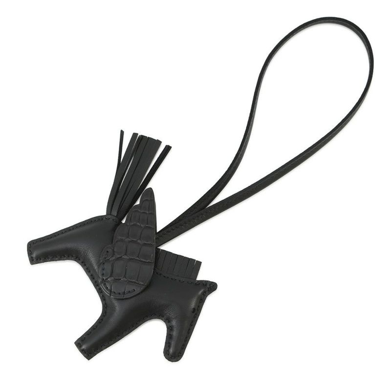 エルメス バッグチャーム ロデオPM ペガサス タッチ ブラック ラムスキン/アリゲータマット Z刻印 黒 ブラック