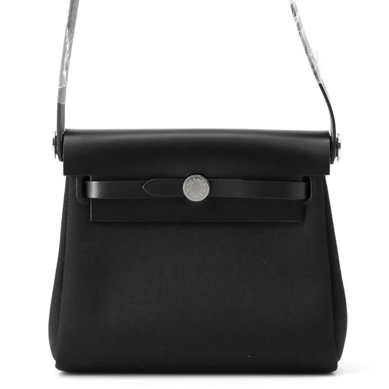 エルメス ショルダーバッグ エールバッグジップ ミニ ブラック/シルバー金具 トワルミリタリー/ヴァッシュハンター W刻印 黒