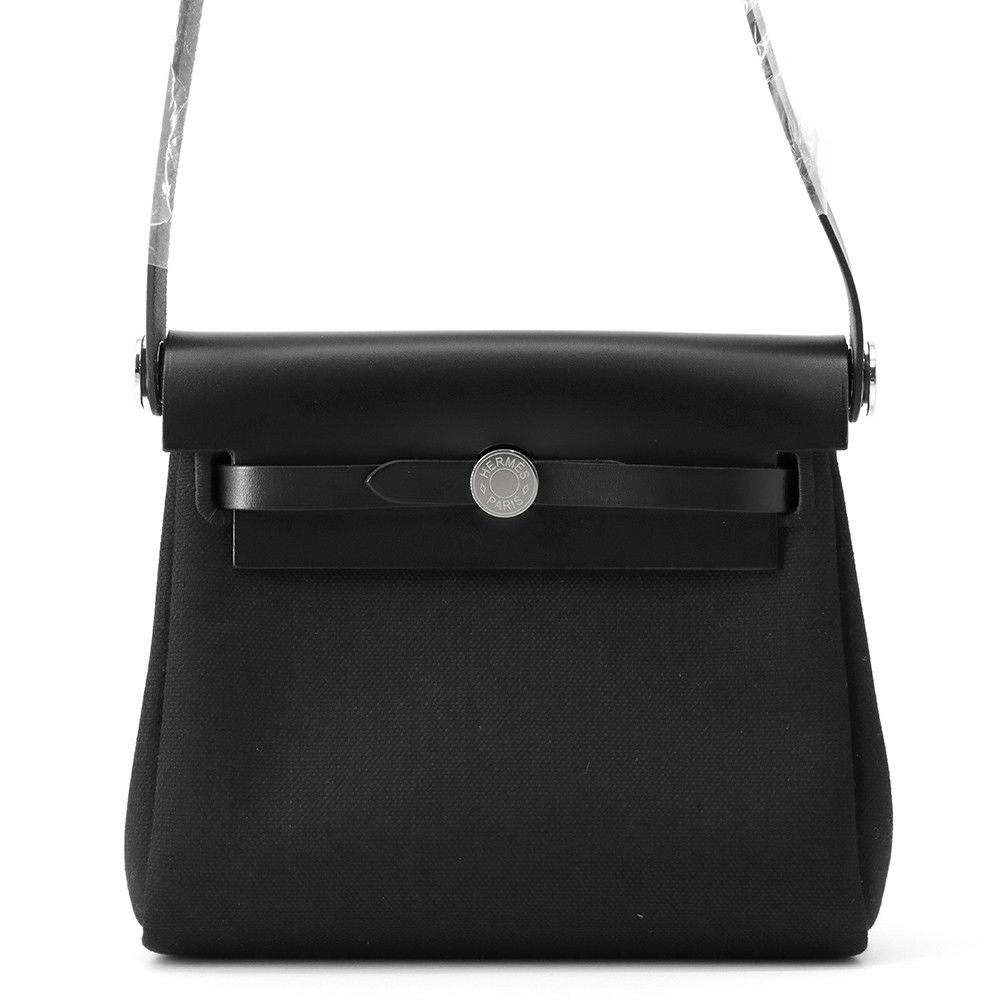 エルメス ショルダーバッグ エールバッグジップ ミニ ブラック/シルバー金具 トワルミリタリー/ヴァッシュハンター W刻印 黒