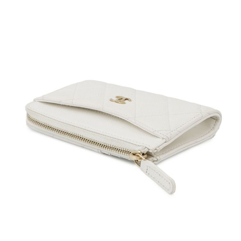 シャネル コインケース マトラッセ ココマーク キャビアスキン AP3179 フラグメント カードケース 白