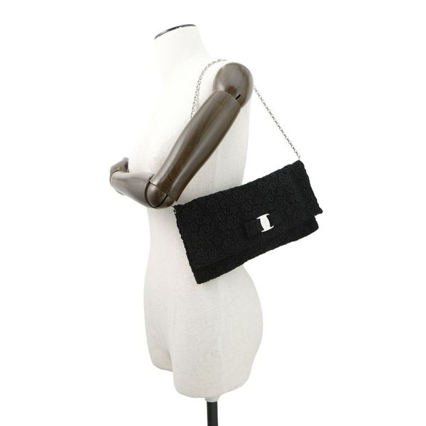 サルヴァトーレ・フェラガモ ショルダーバッグ ヴァラリボン フラワー 21D064 Ferragamo 黒