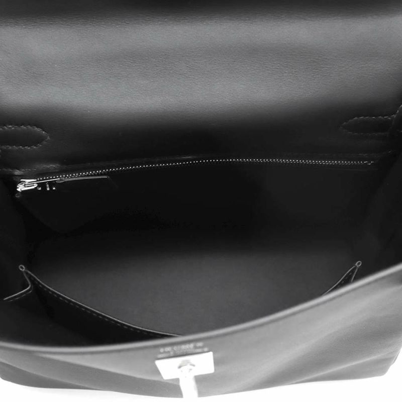 エルメス ハンドバッグ ケリー25 内縫い ブラック/シルバー金具 スイフト B刻印 2wayショルダー 黒