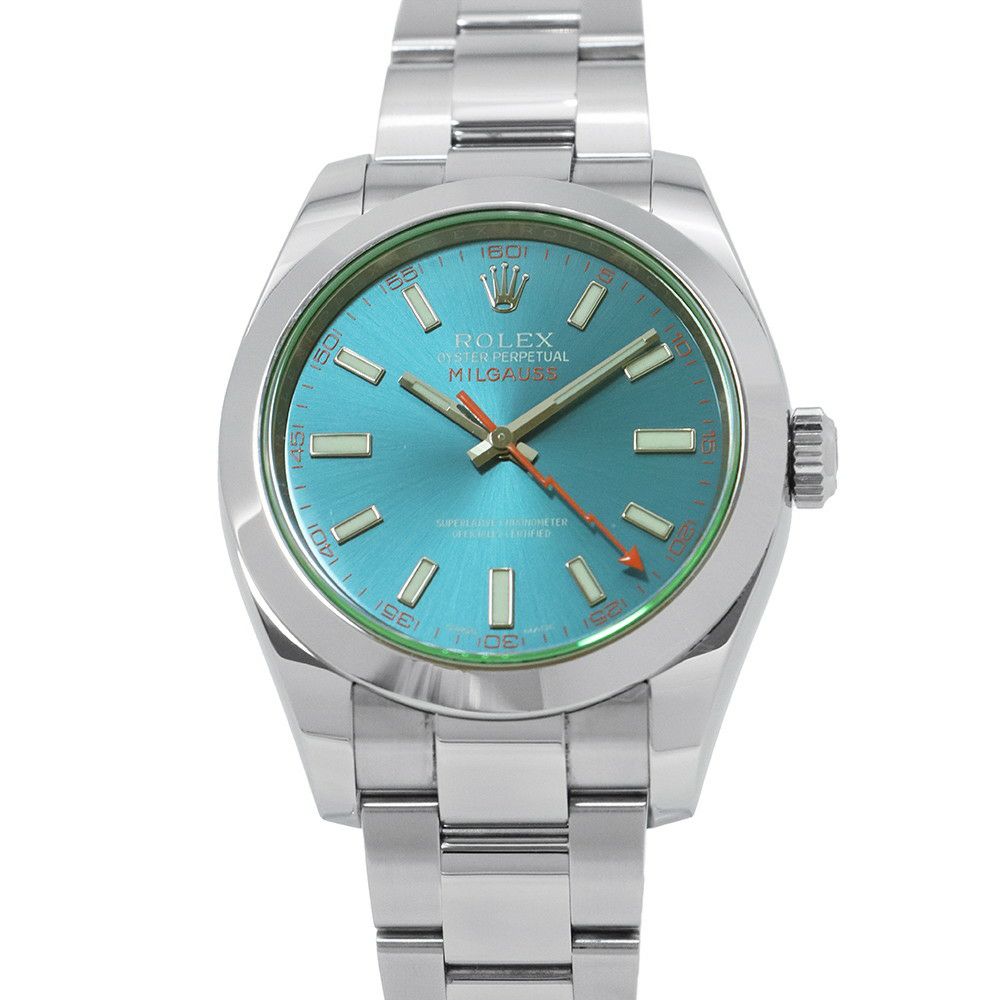 ロレックス ミルガウス グリーンガラス ランダムシリアル ルーレット 116400GV ROLEX 腕時計 Zブルー文字盤