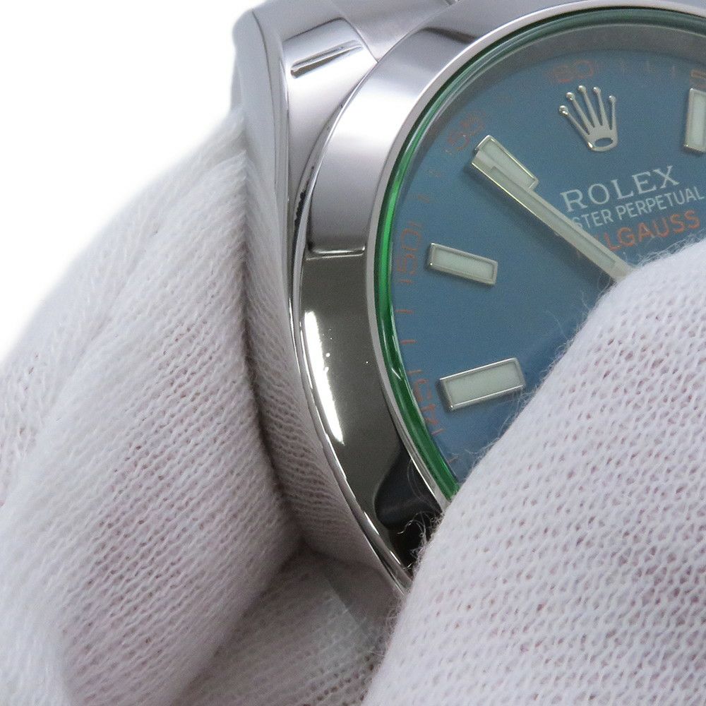 ロレックス ミルガウス グリーンガラス ランダムシリアル ルーレット 116400GV ROLEX 腕時計 Zブルー文字盤