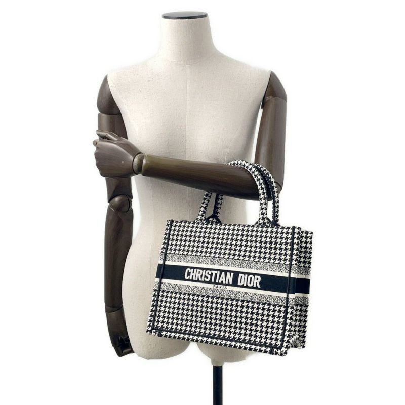 クリスチャン・ディオール ハンドバッグ ブックトート スモール 千鳥柄 キャンバス Christian Dior 黒 白