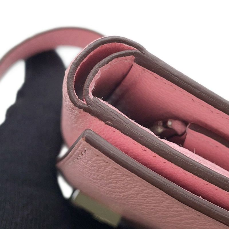 エルメス 三つ折り財布 ベアンコンビネ ローズサクラ/シルバー金具 シェブルミゾル K刻印 財布