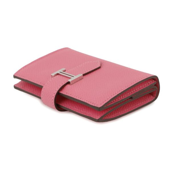 エルメス カードケース ベアン ミニ 小銭入れ付き ローズアザレ/シルバー金具 エプソン K刻印 HERMES 名刺入れ コインケース