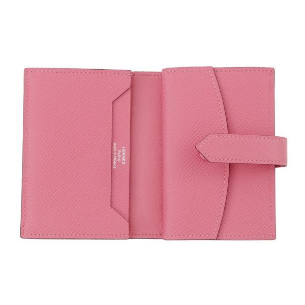 エルメス カードケース ベアン ミニ 小銭入れ付き ローズアザレ/シルバー金具 エプソン K刻印 HERMES 名刺入れ コインケース