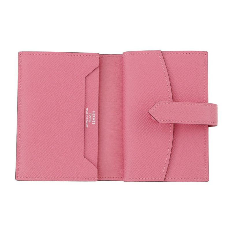 エルメス カードケース ベアン ミニ 小銭入れ付き ローズアザレ/シルバー金具 エプソン K刻印 HERMES 名刺入れ コインケース
