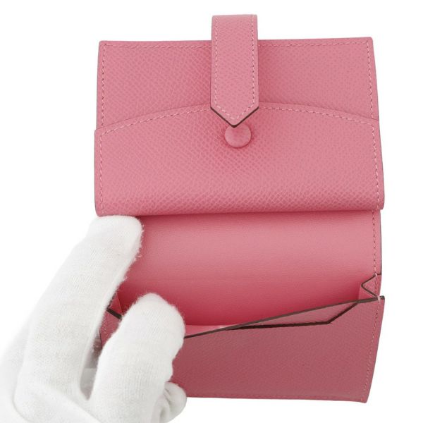 エルメス カードケース ベアン ミニ 小銭入れ付き ローズアザレ/シルバー金具 エプソン K刻印 HERMES 名刺入れ コインケース