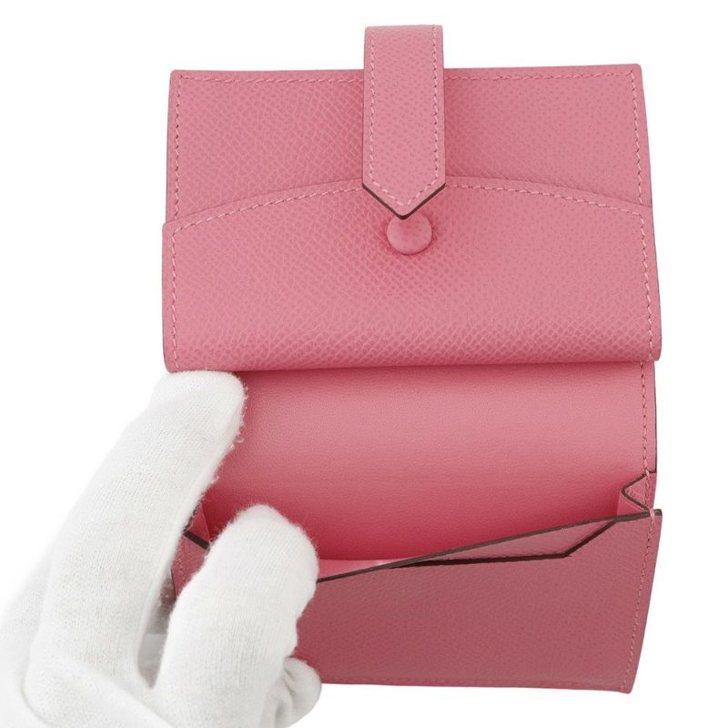 エルメス カードケース ベアン ミニ 小銭入れ付き ローズアザレ/シルバー金具 エプソン K刻印 HERMES 名刺入れ コインケース