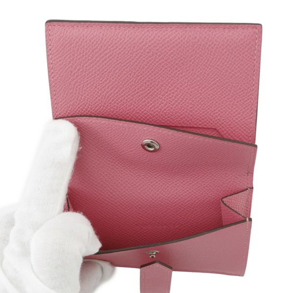 エルメス カードケース ベアン ミニ 小銭入れ付き ローズアザレ/シルバー金具 エプソン K刻印 HERMES 名刺入れ コインケース