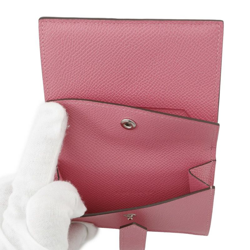 エルメス カードケース ベアン ミニ 小銭入れ付き ローズアザレ/シルバー金具 エプソン K刻印 HERMES 名刺入れ コインケース