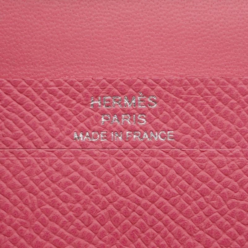 エルメス カードケース ベアン ミニ 小銭入れ付き ローズアザレ/シルバー金具 エプソン K刻印 HERMES 名刺入れ コインケース