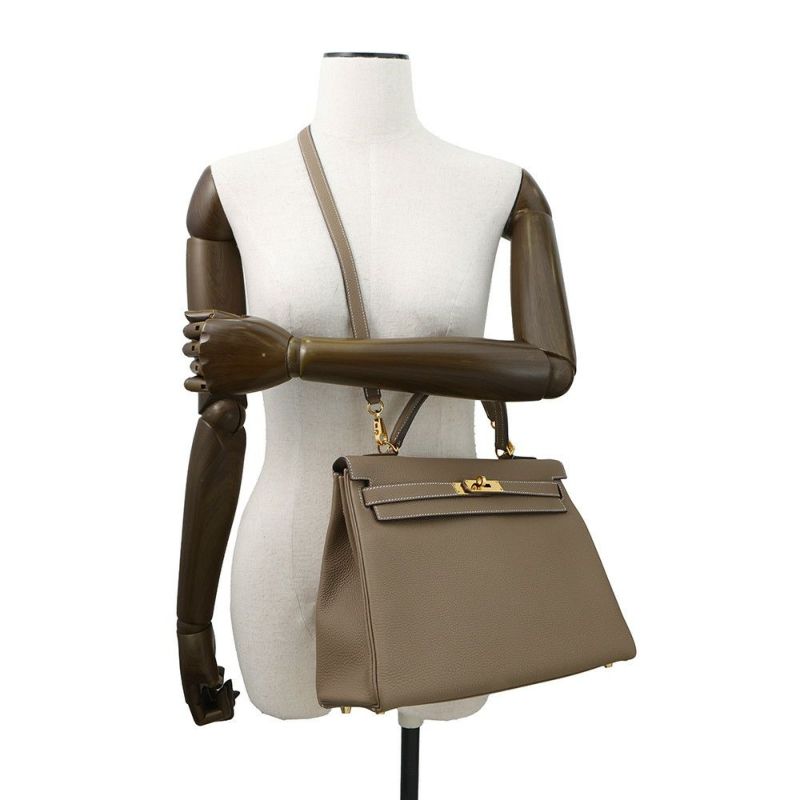 エルメス ハンドバッグ ケリー32 内縫い エトゥープ/ゴールド金具 トゴ A刻印 2wayショルダー