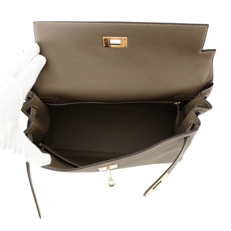 エルメス ハンドバッグ ケリー32 内縫い エトゥープ/ゴールド金具 トゴ A刻印 2wayショルダー