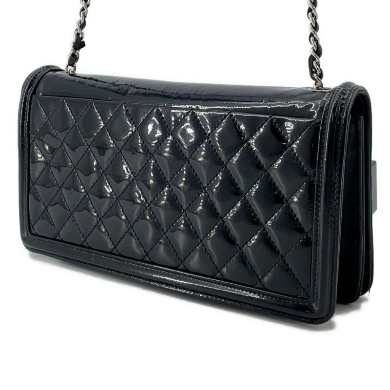 シャネル チェーンショルダーバッグ レゴボーイ ココマーク パテント ラインストーン CHANEL 黒