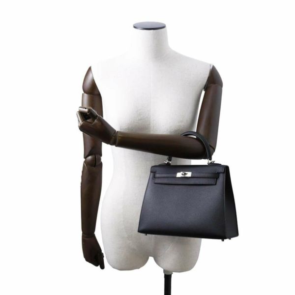 エルメス ハンドバッグ ケリー25 外縫い ブラック/シルバー金具 エプソン W刻印 HERMES 2way