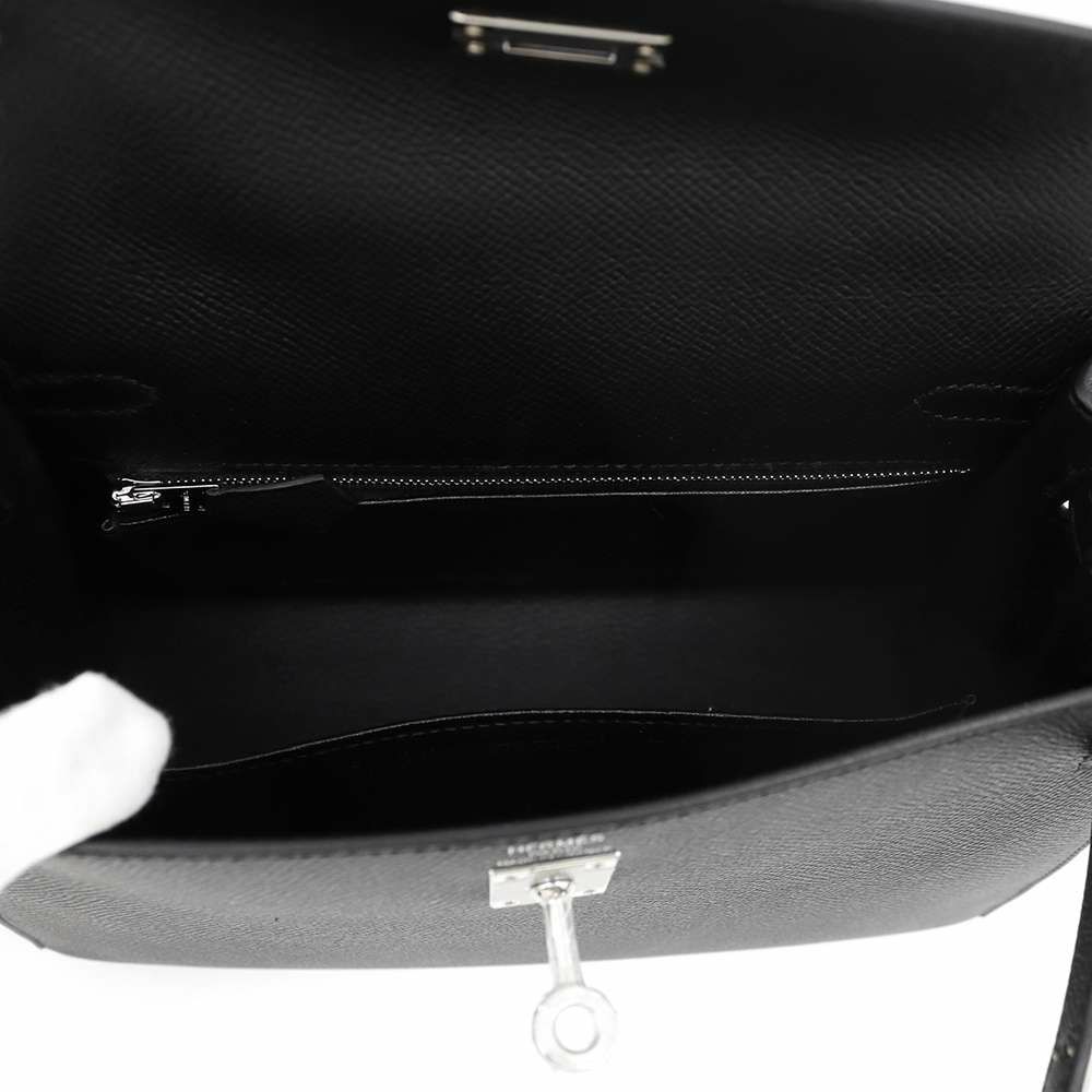 エルメス ハンドバッグ ケリー25 外縫い ブラック/シルバー金具 エプソン W刻印 HERMES 2way