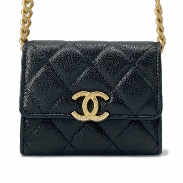 シャネル チェーンウォレット コインケース マトラッセ ココマーク キャビアスキン CHANEL 財布 カードケース 黒