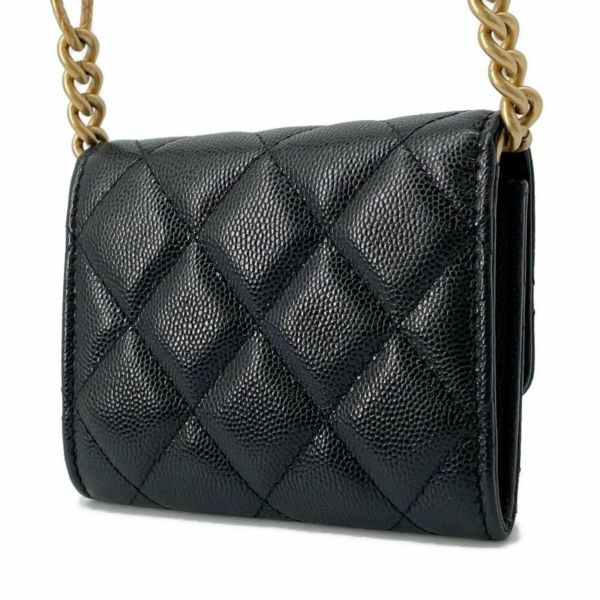 シャネル チェーンウォレット コインケース マトラッセ ココマーク キャビアスキン CHANEL 財布 カードケース 黒