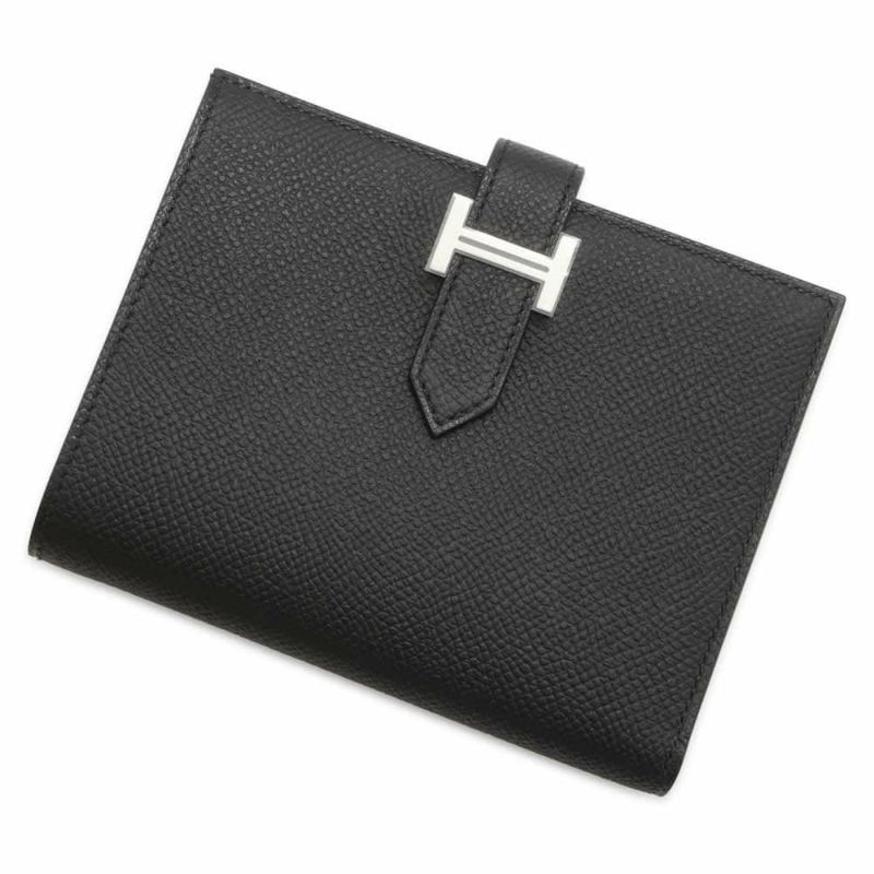 エルメス 二つ折り財布 ベアンコンパクト ブラック/シルバー金具 エプソン W刻印 黒