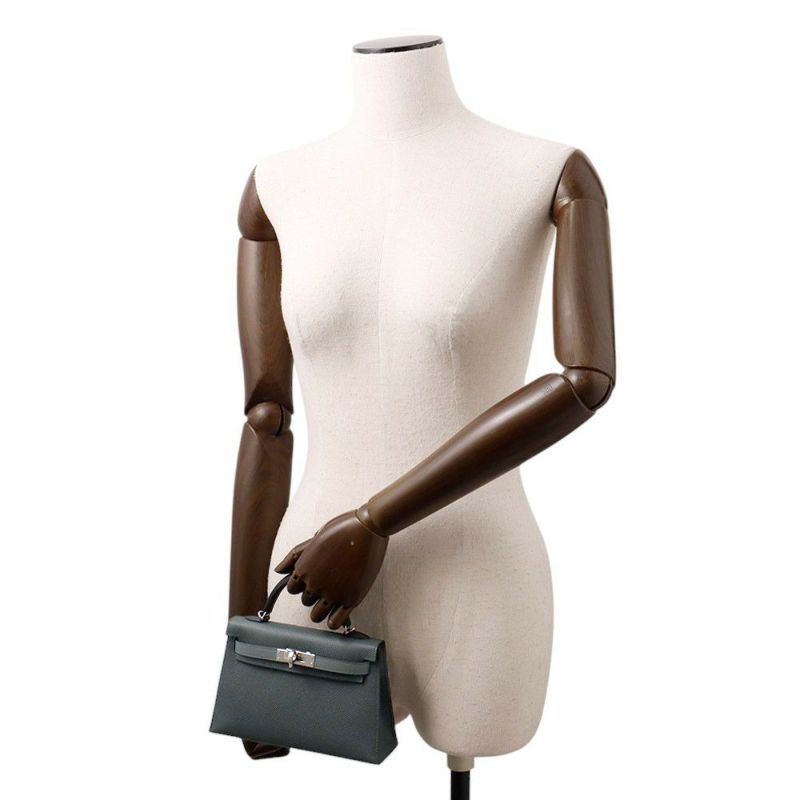 エルメス ミニケリー2 外縫い トリコロール ヴェールマングローブ/ヴェールアマンド/ブラック/シルバー金具 エプソン K刻印 HERMES 2way