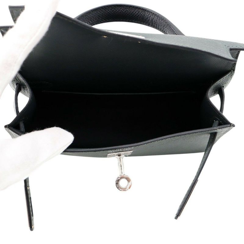 エルメス ミニケリー2 外縫い トリコロール ヴェールマングローブ/ヴェールアマンド/ブラック/シルバー金具 エプソン K刻印 HERMES 2way