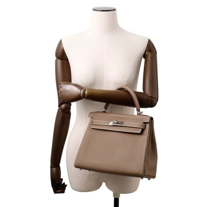 エルメス ハンドバッグ ケリー28 内縫い エトゥープ/シルバー金具 トゴ X刻印 HERMES Kelly 2wayバッグ