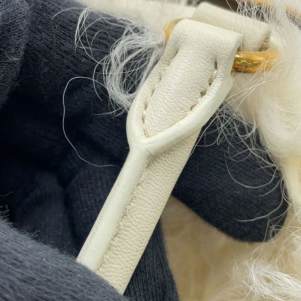 ミュウミュウ ハンドバッグ ジップド トップハンドル シープファー 5BB092 MIUMIU 2way 白