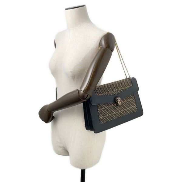 ブルガリ チェーンショルダーバッグ セルペンティ レザー BVLGARI 黒