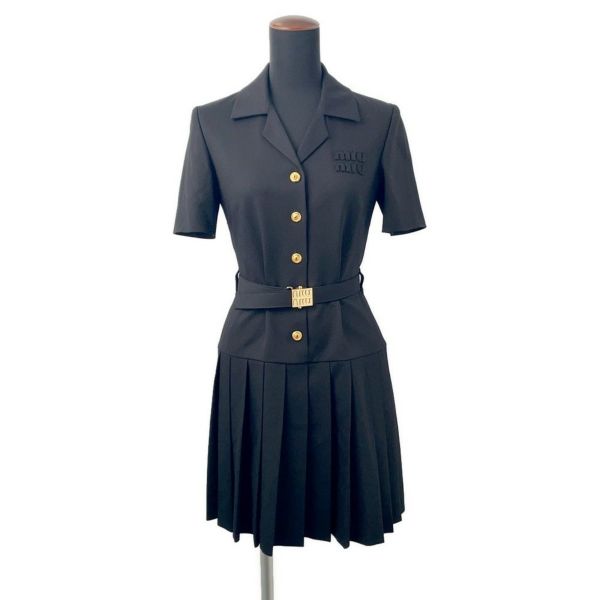 ミュウミュウ ワンピース ミニシャツドレス プリーツ レディースサイズ36 MF5621 Miu Miu トップス 黒