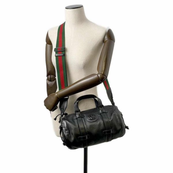 グッチ ハンドバッグ ダブルG スモール ダッフル レザー 725701 GUCCI 2wayショルダーバッグ 黒