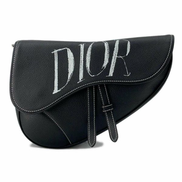 クリスチャン・ディオール ボディバッグ アレックスフォックストンコラボ サドル レザー Christian Dior 黒